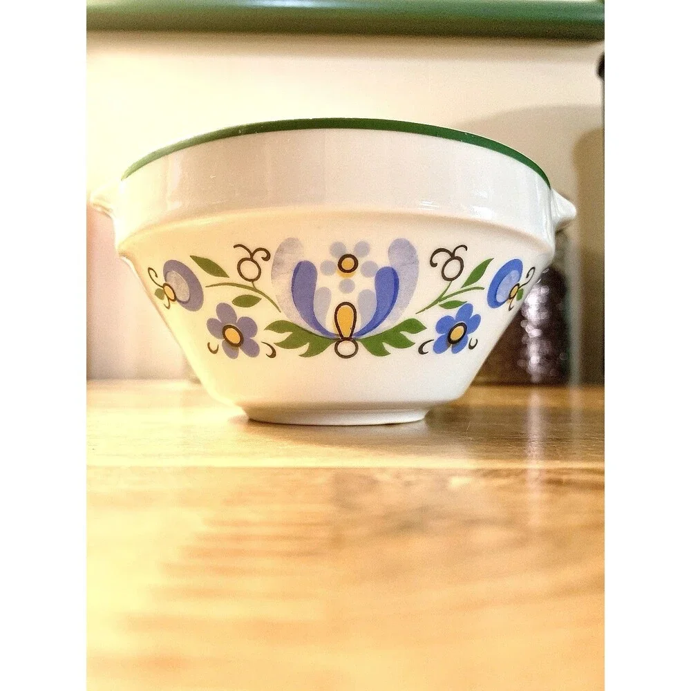 Vintage Lubiana Poland Handled Cream Soup Bowls Kashubian Floral Set Of 4